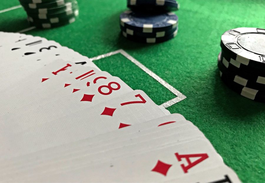 Playing cards and chips on a table