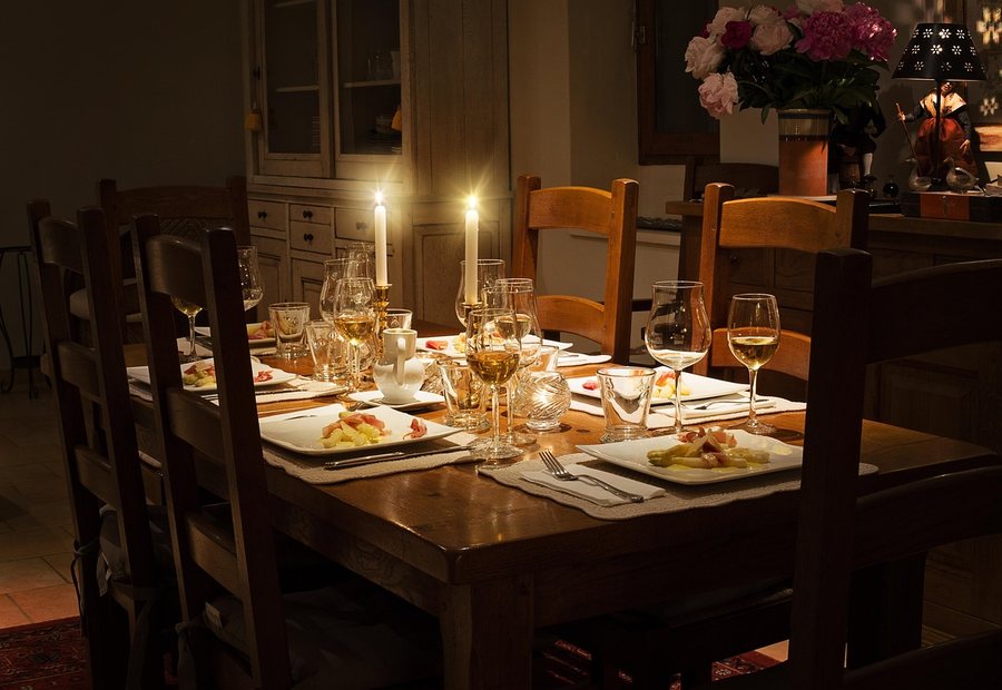 Private dining room with a long table
