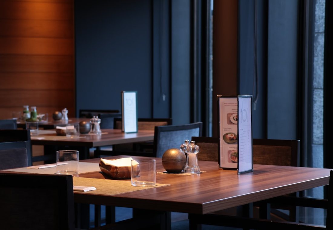 Restaurant dining room with set tables