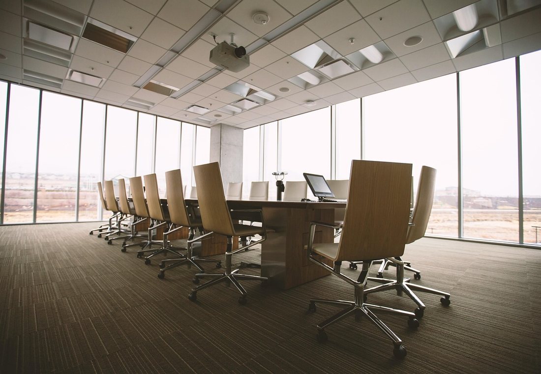 Conference room set for a meeting