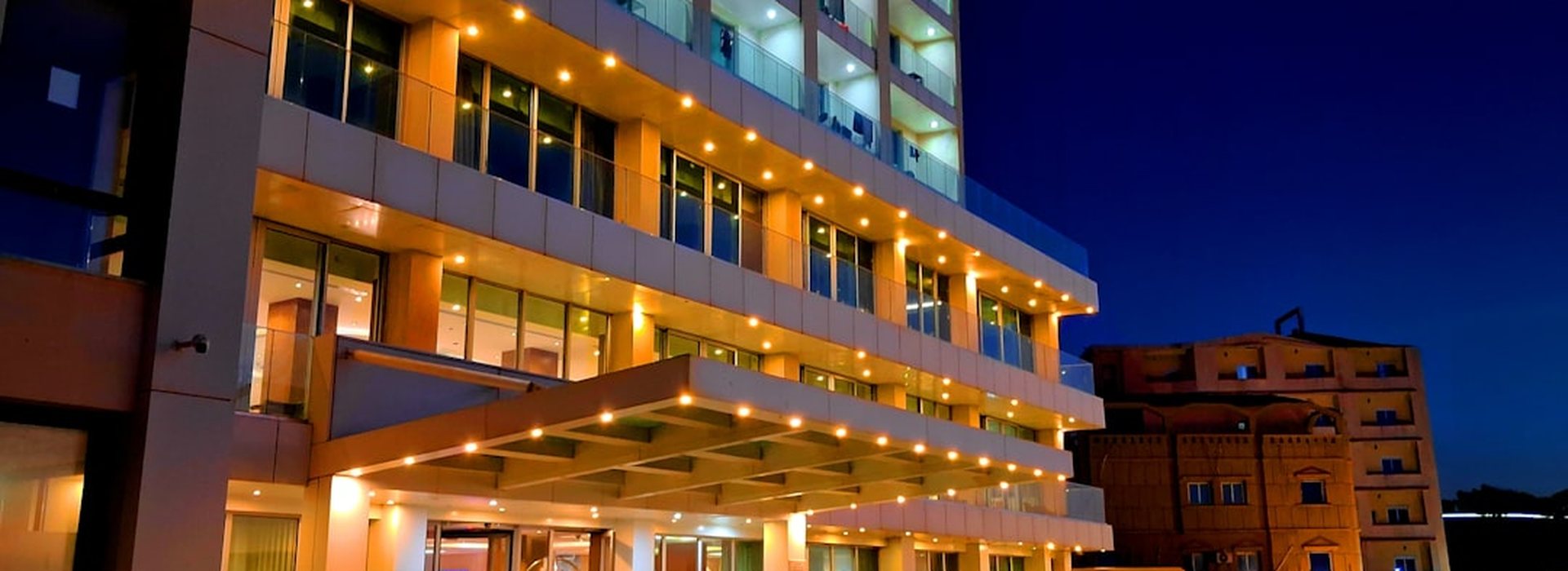 Hotel entrance in the evening